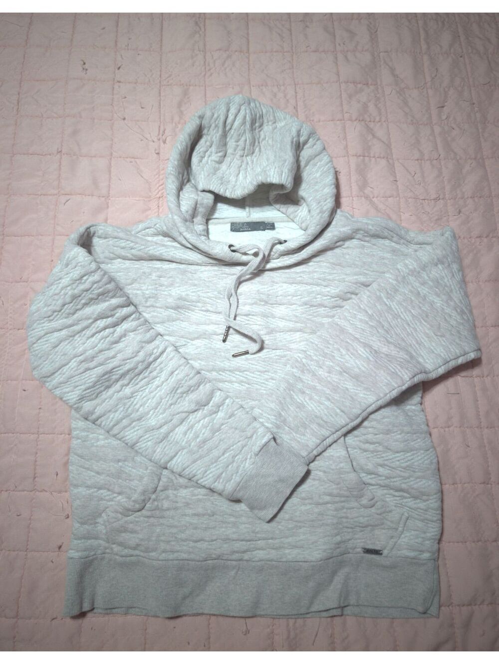 Prana Light Gray Textured Hoodie Sweatshirt Size Small